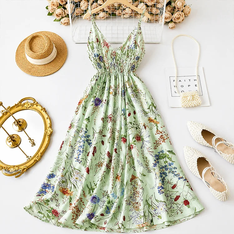 Floral V-Neck A-Line Maxi Dress
