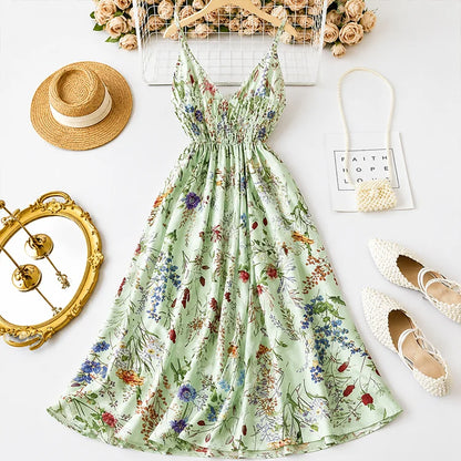 Floral V-Neck A-Line Maxi Dress