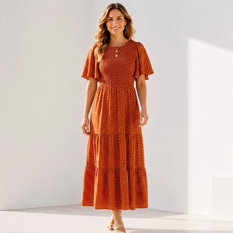 Ultra-Stretch Floral Flutter Sleeve Maxi Dress | S–5XL