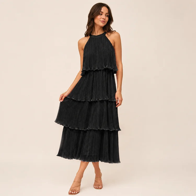 Flattering Halter Tiered Midi Dress