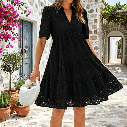 Hollow Embroidery Summer A-Line Dress