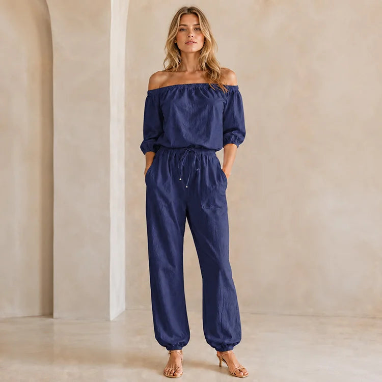 100% Cotton Off-Shoulder Two-Piece Set