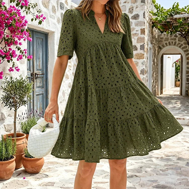 Hollow Embroidery Summer A-Line Dress