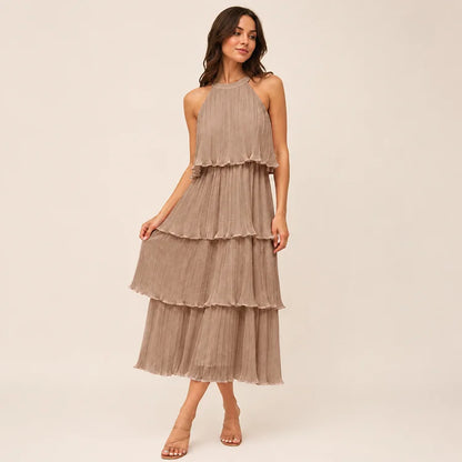 Flattering Halter Tiered Midi Dress
