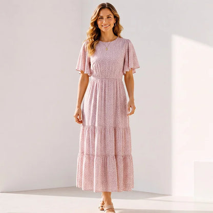 Ultra-Stretch Floral Flutter Sleeve Maxi Dress | S–5XL