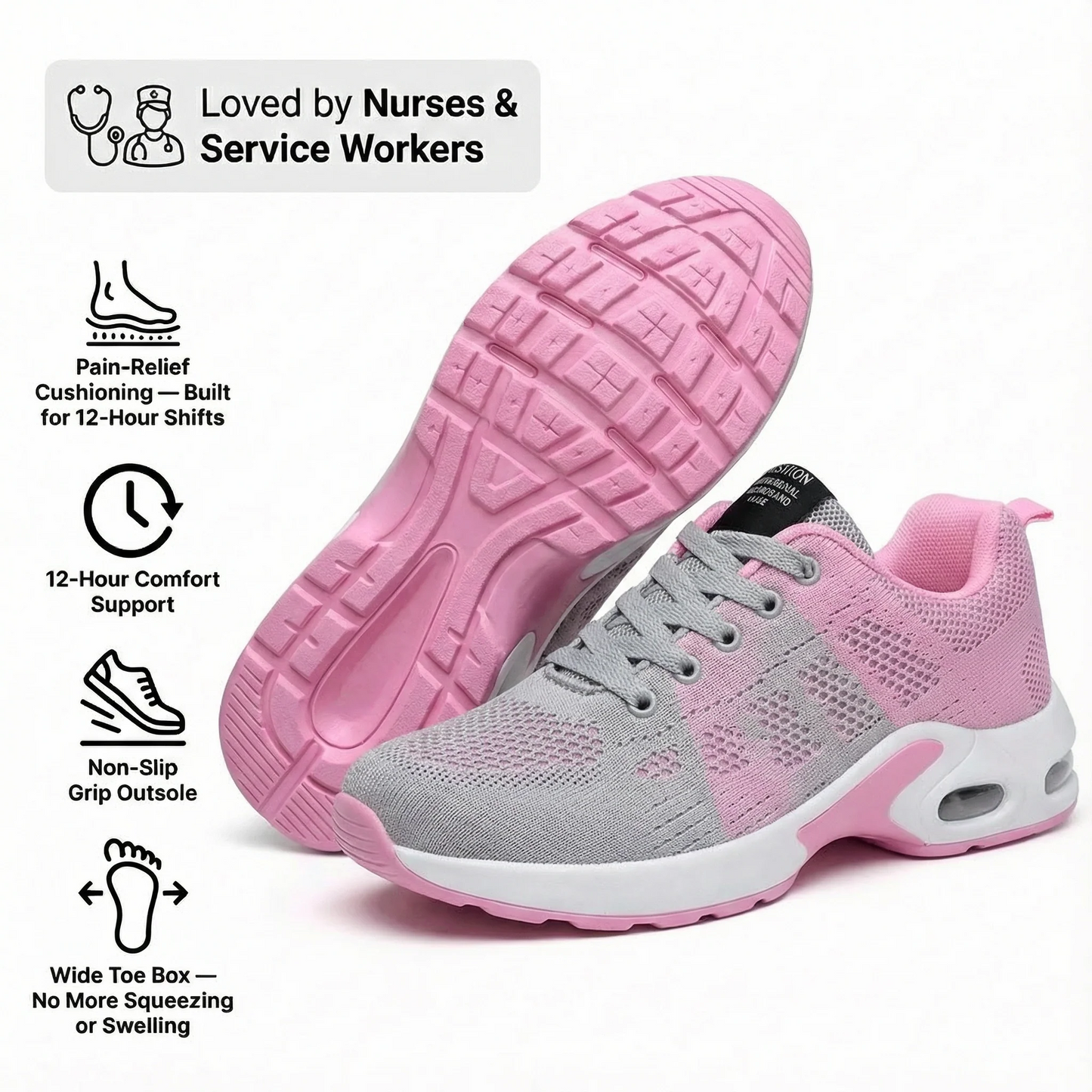 AuraHer™ Pro — 12-Hour Shift Shoes for All-Day Foot, Knee & Back Pain Relief